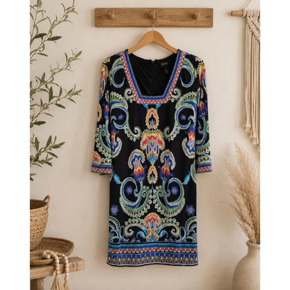 Laundry By Shelli Segal Black Floral Boho Dress Size 4